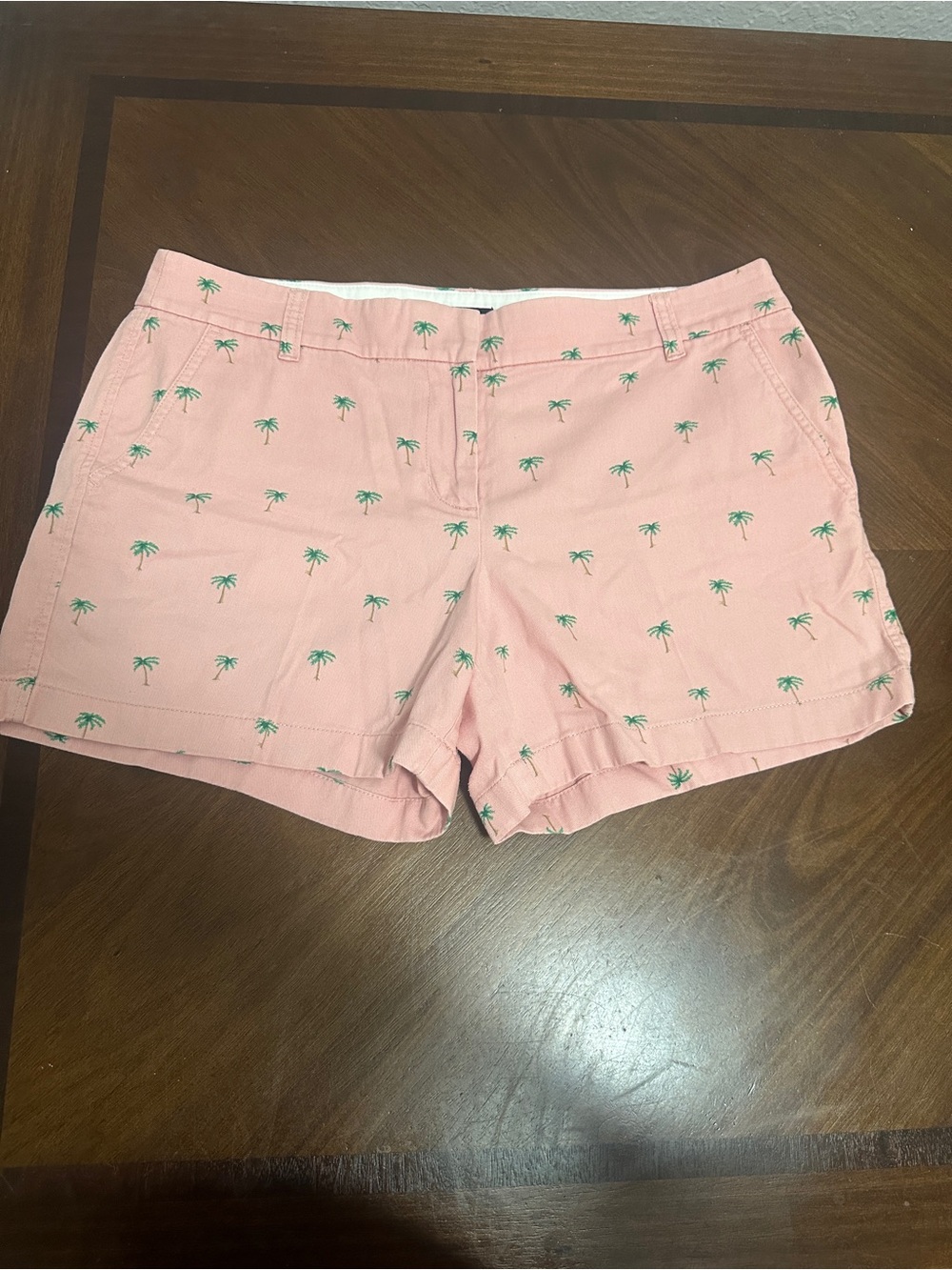 J. Crew Pink Chino Vacation Shorts with Embroidered Green Palm Trees